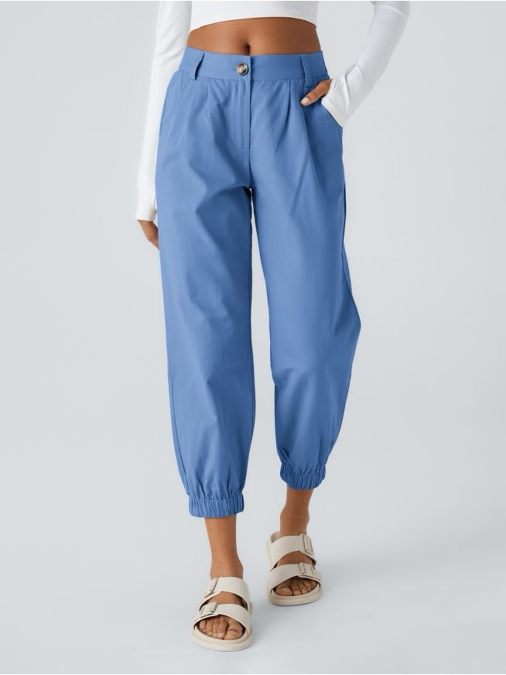 Halara Mid Rise Cotton Joggers with Pockets XS Blue NWOT